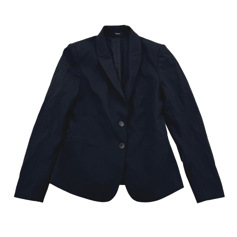 Theory Gratianna Blazer Women Size 6 Black Wool Blend Two Button Tailored